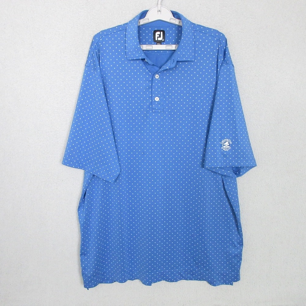 FootJoy Mens 2XL Blue Diamond Print Polo Shirt Country Club of Paducah Logo